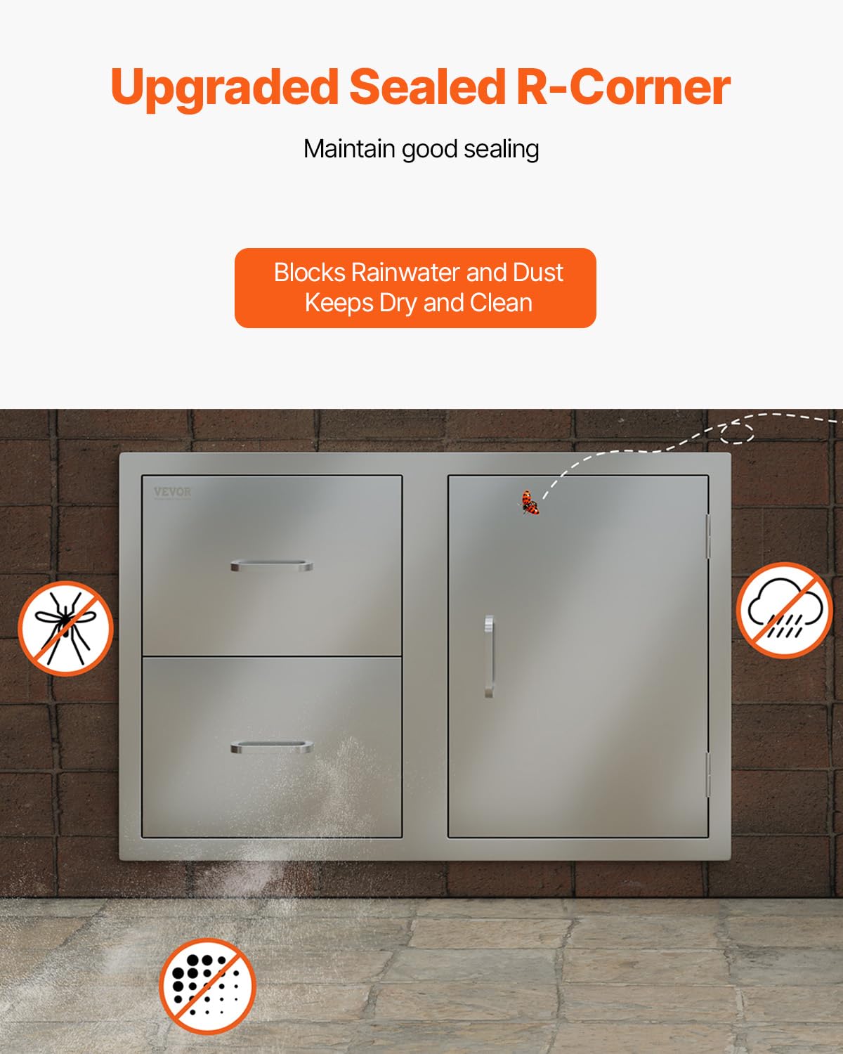 VEVOR Outdoor Kitchen Door Drawer Combo, 32.5"Wx21.7"Hx20.5"D, Access Door Double Drawers with Paper Towel Rack, BBQ Island Drawers with Stainless Steel Handles, 30.7"Wx20"Hx21"D Cutout Size