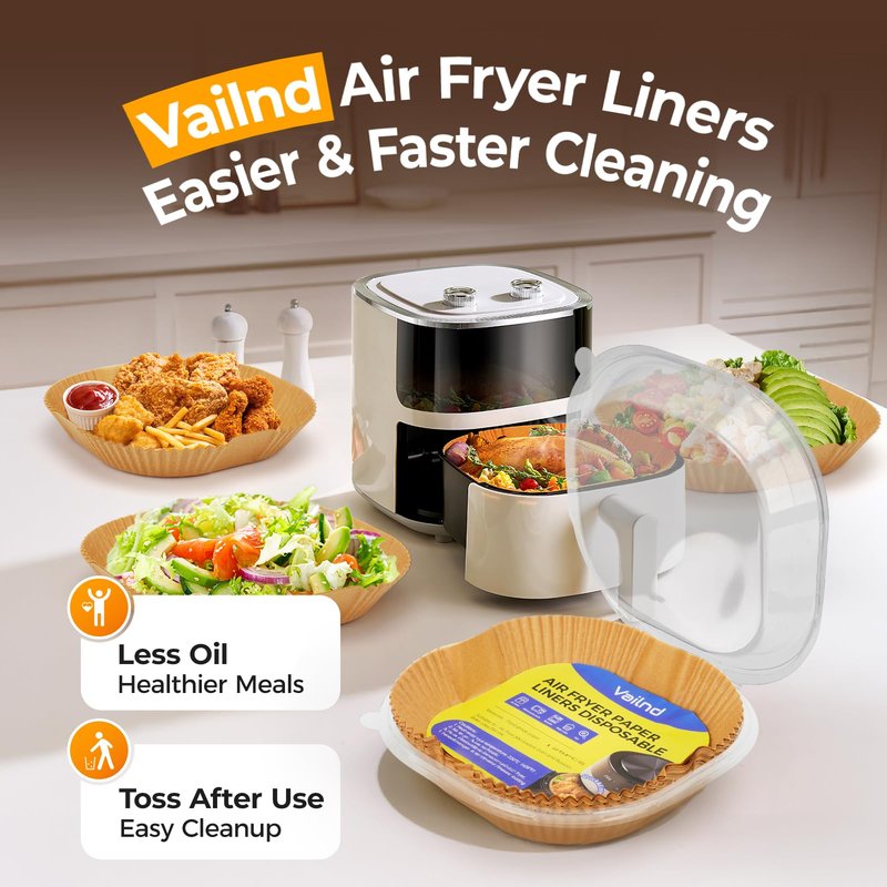250 Pcs 8" Square Air Fryer Liners Disposable, Unbleached Parchment Paper Liners for Airfryer Basket, Non-Stick & Leakproof Baking Paper for Oven Roasting