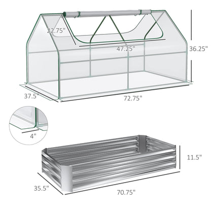 Outsunny 6 x 3 x 1ft Metal Planter Box with Mini Greenhouse, Galvanized Raised Garden Bed with Cover for Herbs and Vegetables, Small Greenhouse for Patio Garden Balcony, Clear and Silver