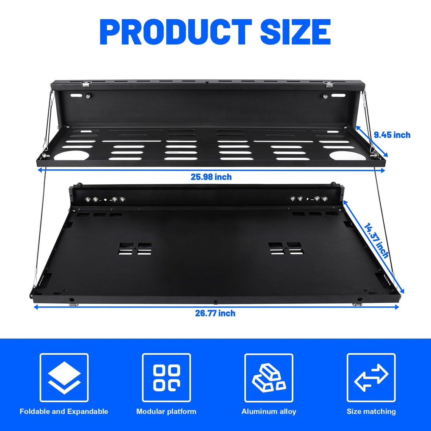 2-Tier Tailgate Table Molle Panel Compatible with Ford Bronco 2021-2025 Foldable Rear Storage Cargo Rack Shelf Camping Desk(Not Fit Bronco Sport)