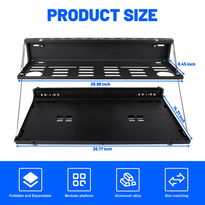 2-Tier Tailgate Table Molle Panel Compatible with Ford Bronco 2021-2025 Foldable Rear Storage Cargo Rack Shelf Camping Desk(Not Fit Bronco Sport)