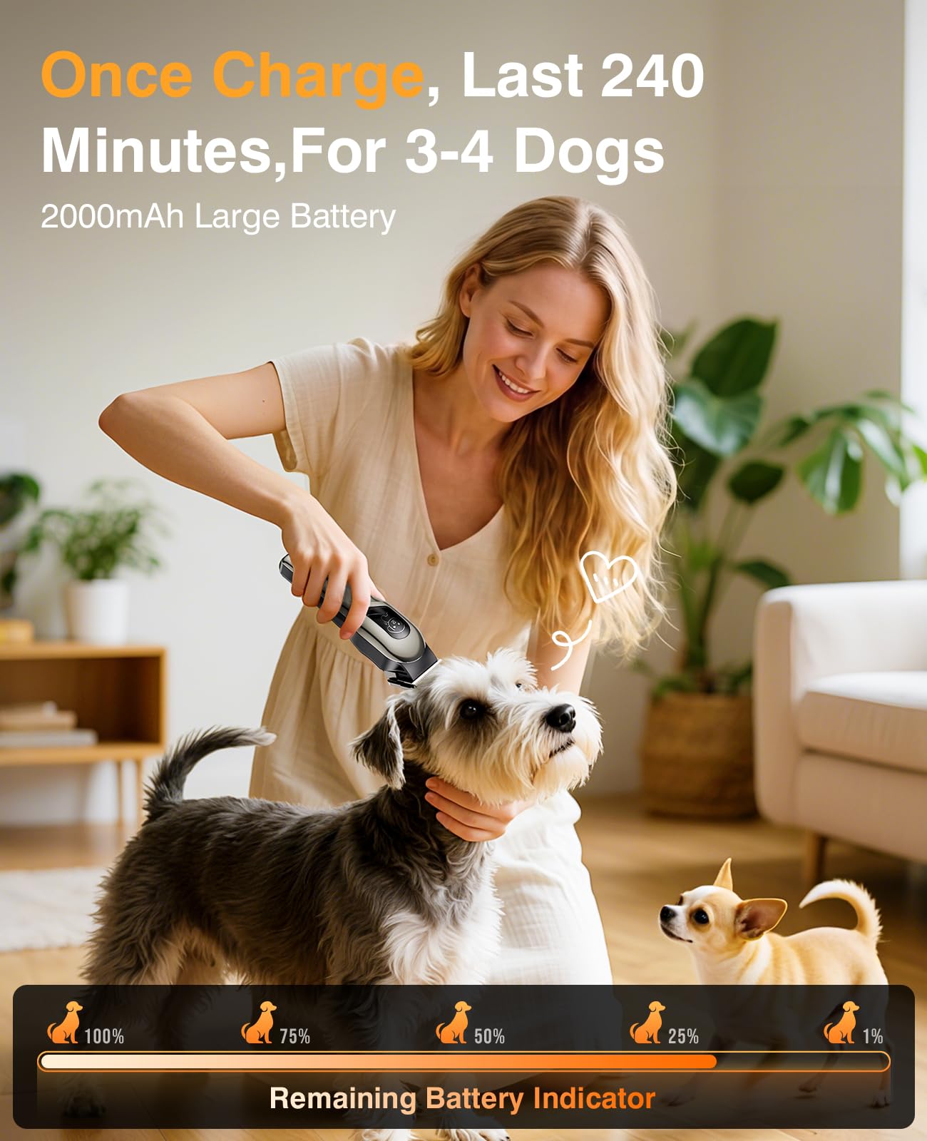 Dog Clippers for Grooming, Dog Grooming Kit for Heavy Thick Hair, Low Noise Cordless Pet Hair Trimmer with Stainless Steel Blade, Professional Rechargeable Hair Trimmer for Dogs and Cats Gunmetal