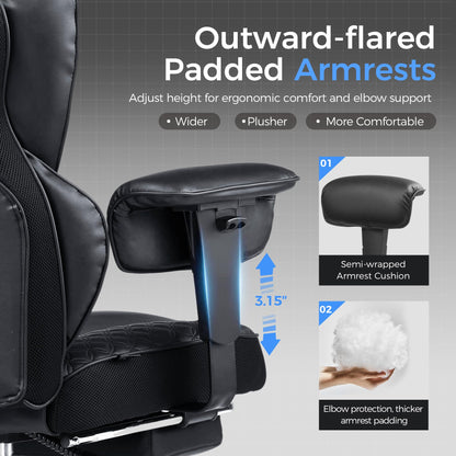 GTRACING Big and Tall Gaming Chair 400lbs Heavy Duty Office Chair with Foot Rest & Ergonomic Pocket Spring Lumbar Support, High Back 3D Saddle Shaped Cushion for Back Pain Relief, Black