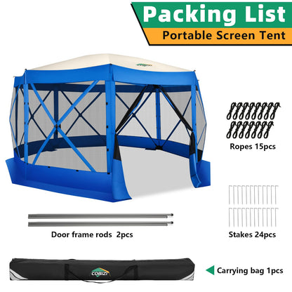 COBIZI Pop Up Gazebo Screen Tent Screen House for Camping, 15x15 Screen Room with Mosquito Netting, Hub Tent Instant Screened Canopy with Carrying Bag and Ground Stakes, Blue