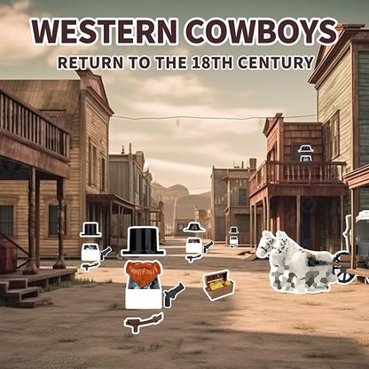 Western Cowboy Building Block Set Compatible with Lego 77012 Set 12 Cow Boy Figures &amp Gun Accessories Dark Wild West Horse White Carriage with Golden Bars &amp Coins Gold Robbery
