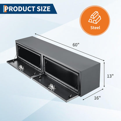 Garvee Black Steel Underbody Truck Tool Box, Truck Bed & Underbelly RV Storage Box, Locking t-Latch, Weather-Resistant, Heavy-Duty Job Box for Pickup Truck Bed, RV, Trailer, 60 in x 16 in x 13 in