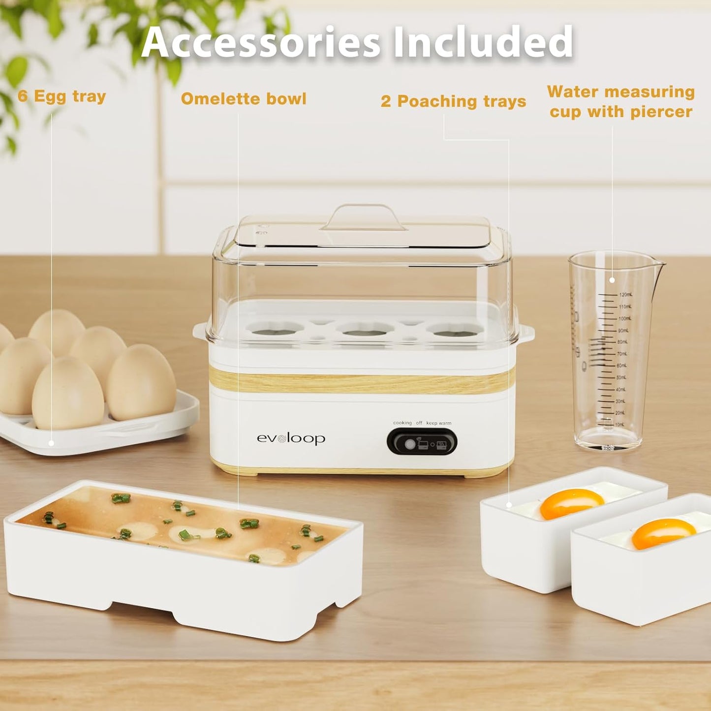 Rapid Egg Cooker - Electric 6-Egg Capacity for Soft, Medium, Hard Boiled & Omelets | Auto Shut-Off, BPA-Free - White