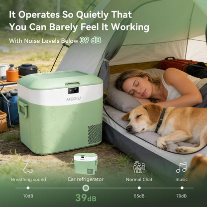 Megiu Car Fridge Portable 12 Volt Refrigerator 23 Quart (22 Liter) Freezer Compressor Cooler 12V/24V DC 110～240 V AC for Outdoor, Camping, Travel, Home Use -18℃~+15℃ (Green)