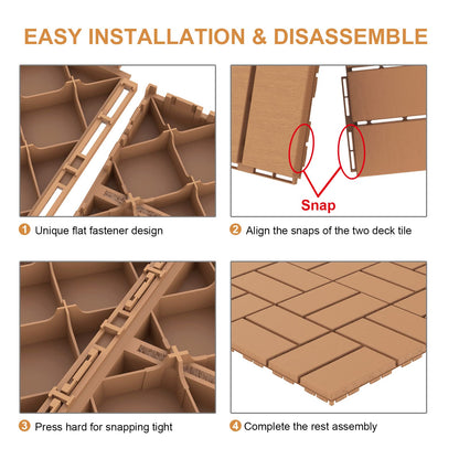 Goovilla Plastic Interlocking Deck Tiles, 36 Pack Outdoor Patio Flooring, 12"x12" Interlocking Decking Tile Outdoor All Weather Use, Waterproof Patio Pavers for Pool Balcony Backyard Porch, Khaki