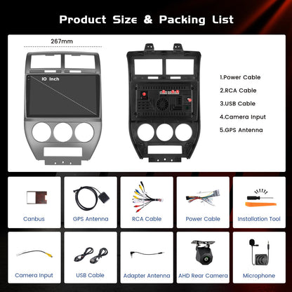 Realdio 4+64GB Android 15 for Jeep Compass Patriot 2007 2008 2009 Car Radio Wireless Carplay Android Auto, Car Stereo 10.1" 1280*720P In-cell Touch Screen WiFi Bluetooth5.0 GPS FM/RDS EQ Backup Camera