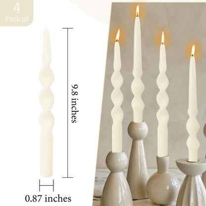 10 Inches Spiral Taper Candles Sticks Ivory Twisted Candle Dripless Unscented Long Candles, Handmade Candlesticks for Wedding Dinner Decor, Set of 4