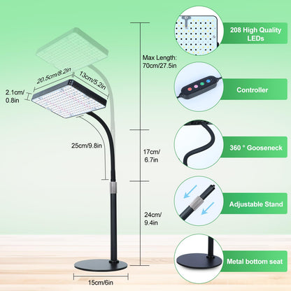 FRGROW 2026 Tabletop Grow Lights for Indoor Plants, Seed Starting, Bonsai, 4/8/12/16/20H Timer, 25 Watt Power Draw, Bright Enough Like A Small Sun, Daisy Chain Function, 16"-24" Height Adjustable