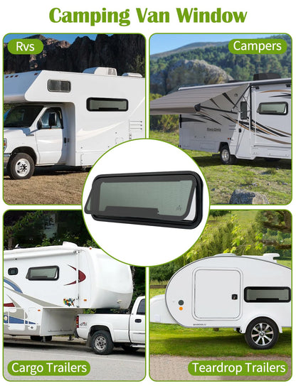 33.5"x10.5" RV Awning Window - DOT Certified, Aluminum Frame w/Removable Screen, Sliding Ventilation Design for Campers & Motorhomes