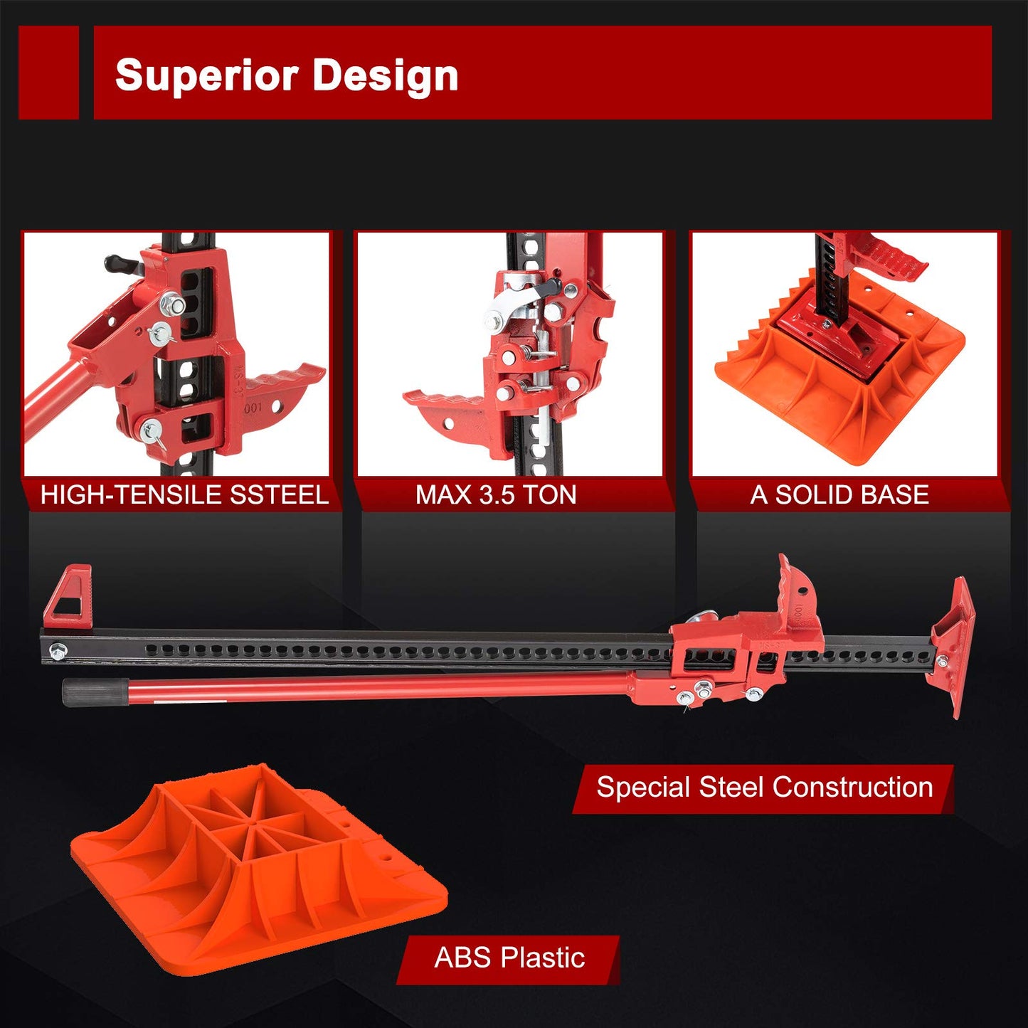 BUNKER INDUST Farm Jack 48" with Jack Base Mate,High Lift Tire Jack Stand Plate Offroad Sand Mud Snow Recovery Kit for Car Truck Jeep ATV SUV UTV