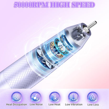 Electric Nail Drill Professional, 50000RPM Electric Nail File Portable Nail Drill Kit 6000mAh Rechargeable Machine for Acrylic Gel Nail, Manicure Pedicure Polishing Nail for Salon Home Purple