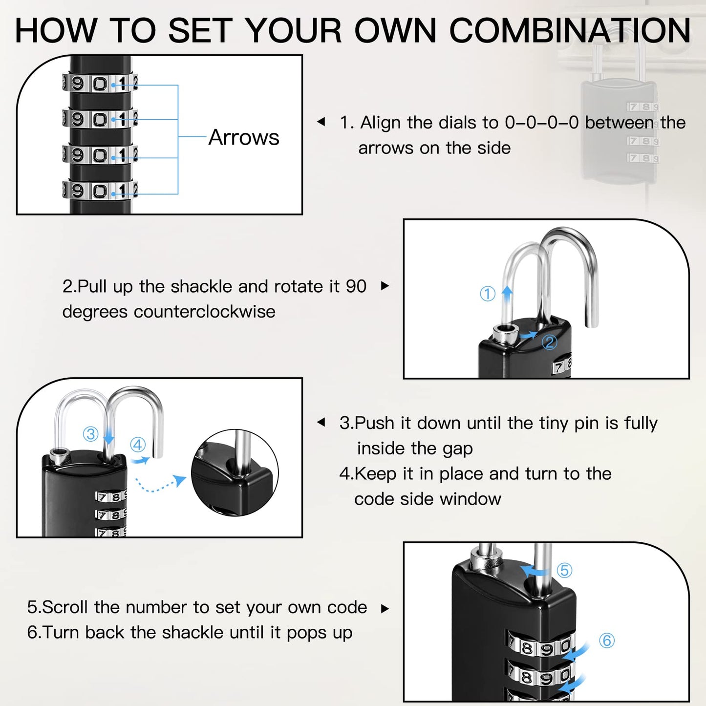100 Pcs 4 Digit Combination Lock Bulk Small 4 Digit Combo Locks Waterproof Outdoor Combo Locker Black Keyless Number Padlock for Traveling Luggage Toolbox Gym Door Locker Suitcases Fence Cabinet
