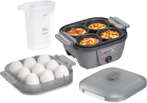 Hamilton Beach 6-in-1 Electric Egg Cooker - Versatile Hard Boiled, Sous Vide & Poached Eggs | Non-Stick Skillet, Grey