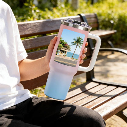 Personalized 40oz Tumbler with Pictures Text, Custom Tumbler with Handle and Straw, Stainless Steel Travel Coffee Cup Mug, Personalized Gifts for Women Men kids Birthday Christmas Anniversary