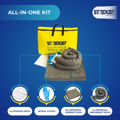 Stardust Spill Products Universal Spill Kit – OSHA Compliant Solution for Vehicles, Industrial, & Restaurant Use, Emergency Response Chemical, Water, & Bodily Fluid Cleanup, 6-Pack
