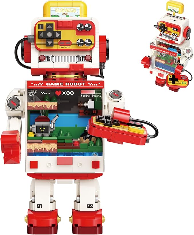 Fantastic Idea Game Robot Building Block Sets Retro Game Console Building Toys Pixel Style Collection &amp Display DIY Model Kit Creative Gifts for Adults Teens 14+（592PCS）