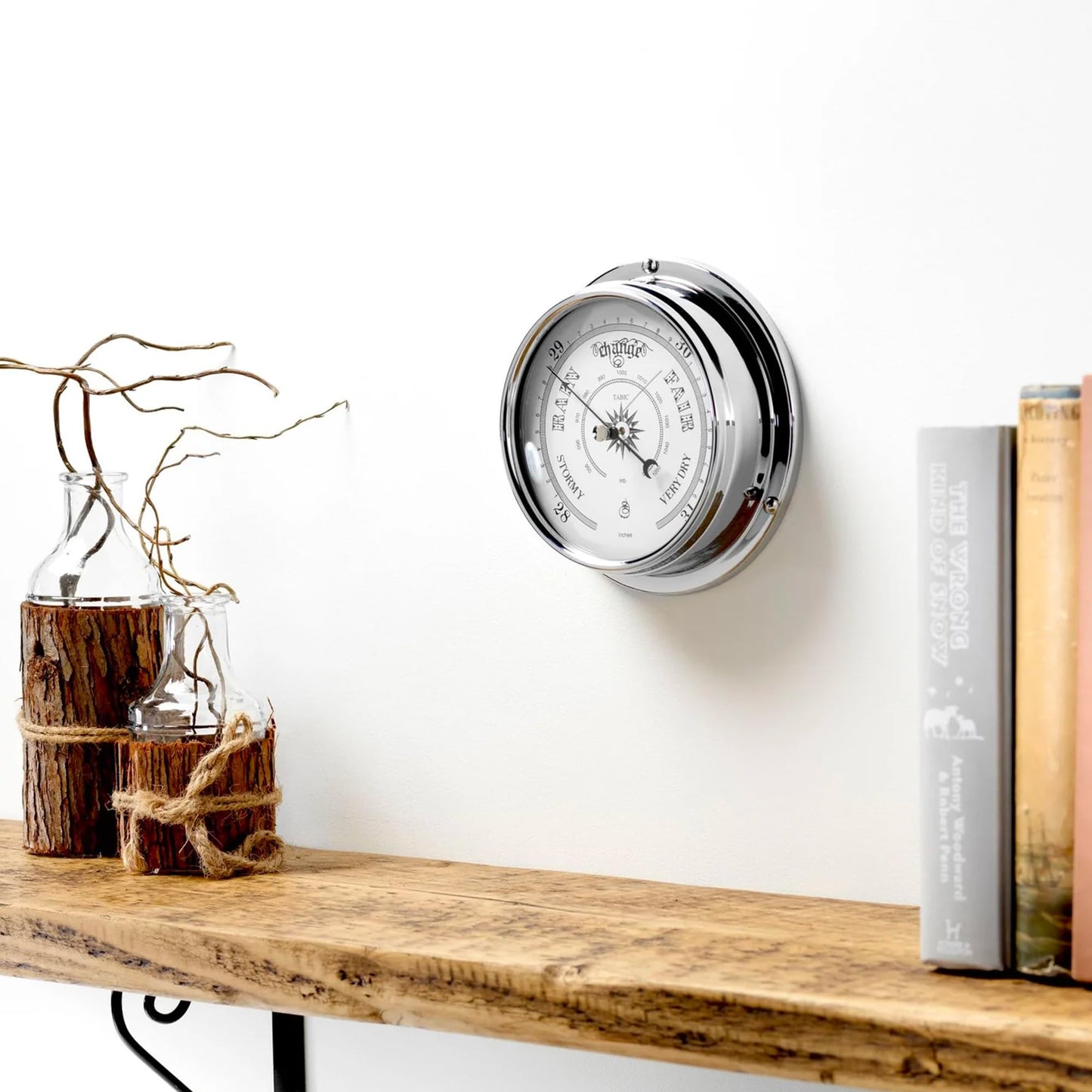 Tabic Traditional Barometer with Heavy Brass Case, Chrome Plated, Handmade in England (1/2kg) - Weather Predictor for Home and Office - Mounted Atmospheric Pressure Gauge in Elegant Chrome Finish