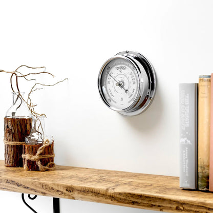 Tabic Traditional Barometer with Heavy Brass Case, Chrome Plated, Handmade in England (1/2kg) - Weather Predictor for Home and Office - Mounted Atmospheric Pressure Gauge in Elegant Chrome Finish