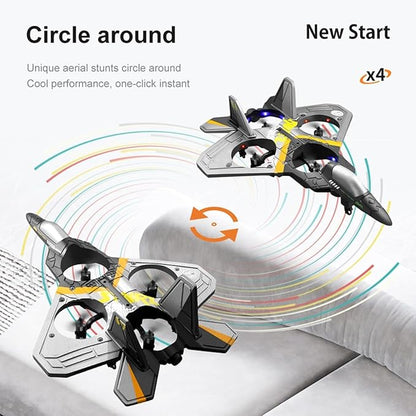 V17 Remote Control Airplane Foam RC Planes for Kids Adults 8-16 RC Fighter Jet Airplane with Light 2 Batteries 360° Flip Fighter Jet Toy Stunt Roll Gifts for Adult Boys (Grey with 2Batteries)