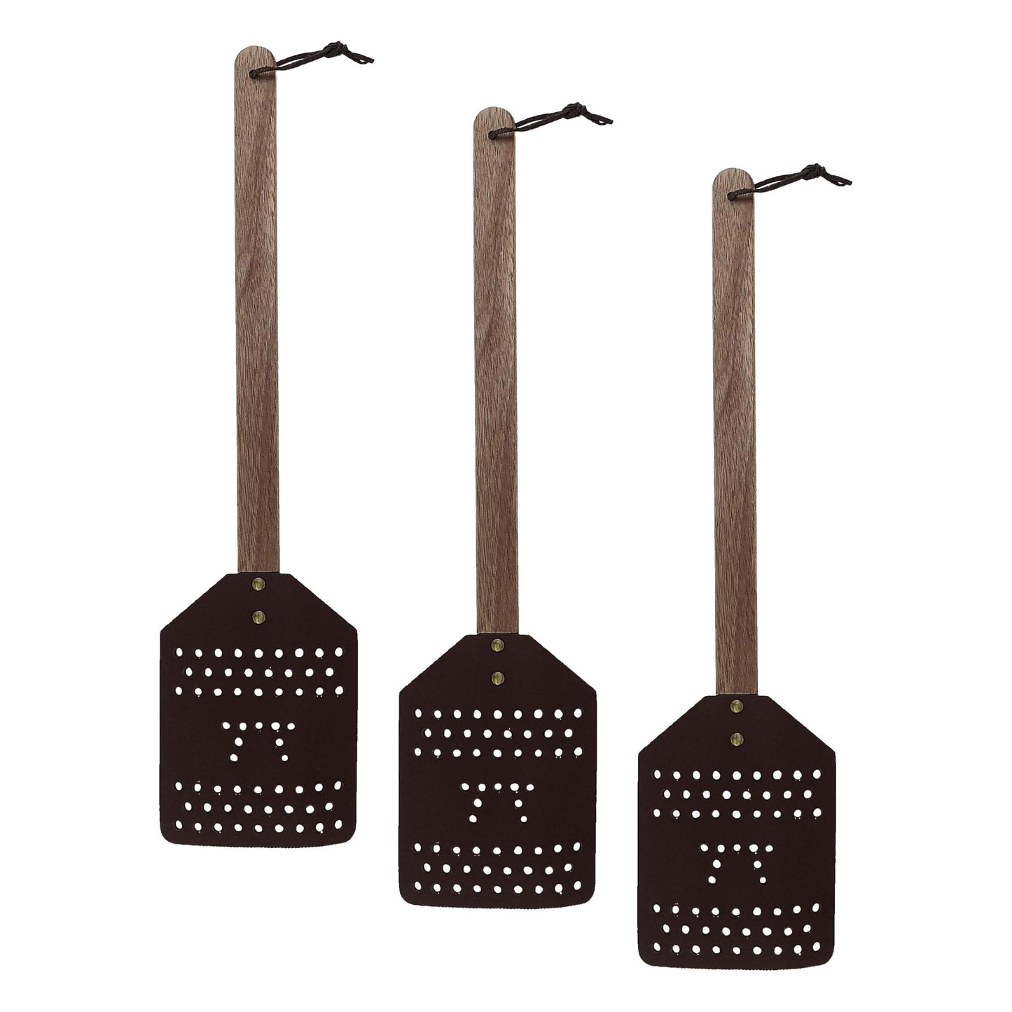 Outset Acacia Wood and Leather Heavy Duty, Extra Large Fly Swatter, Brown (Pack of 3)