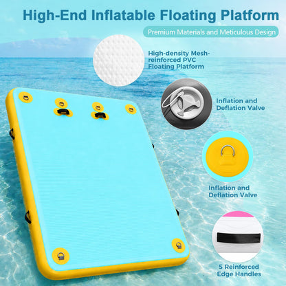 VEBESYET Inflatable Dock Water Platform, 5 x 6ft Multi-Person Inflatable Floating Island Raft for Family Party Beach Lake Boating Ocean