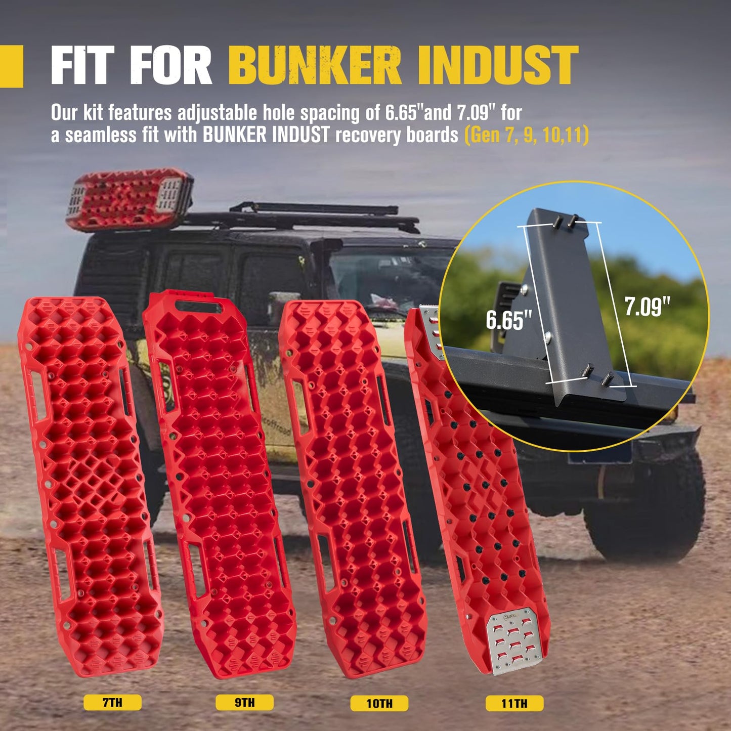 BUNKER INDUST Traction Boards with Jack Base (Gen 7) Orange + Side Mounting Kit with Shovel Holder Brackets