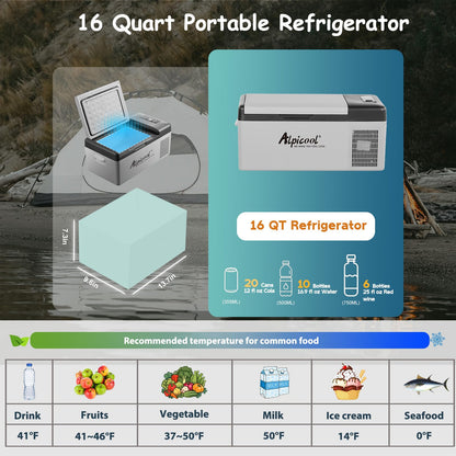 Alpicool C15 Portable Car Freezer,12 Volt Refrigerator, 16 Quart (15 Liter) Fast Cooling 12V Car Fridge -4℉~68℉, Car Cooler, 12/24V DC and 100-240V AC for Outdoor, Camping, RV, Truck, Boat