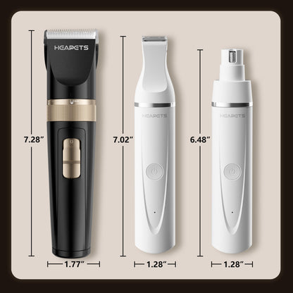 HEAPETS Dog Hair Clippers for Grooming Kit and Dog Paw Trimmer Nail Grinder for Grooming, Low Noise Rechargeable Cordless, Shaver Grooming Supplies for Pet Cats Dogs (Black, White)