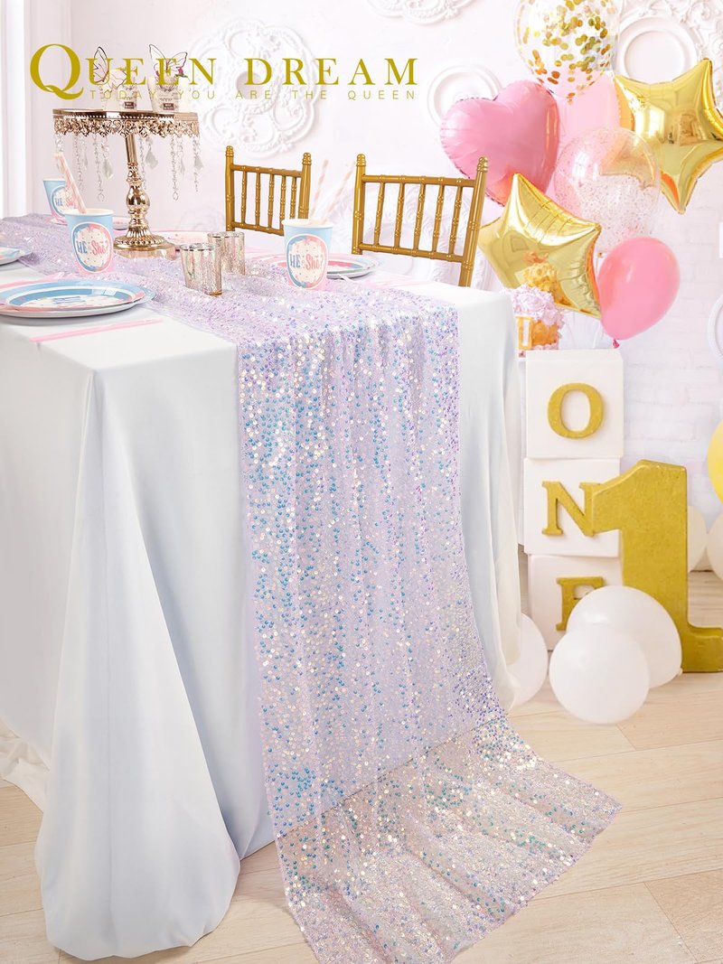 Sequin Iridescent Table Runner 25x120 Inches Purple Table Runners Sparkly Lavender Fabric Mermaid Party Decorations