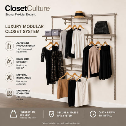 Closet Culture by Knape & Vogt Culture 6 ft. Steel Closet Hardware Kit in Champagne Nickel Shelving (0300-KITA-6CN)