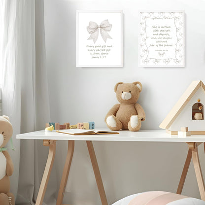 LARTSFRO Coquette Beige Bow Wall Art - Inspirational Christian Decor for Bedroom & Bathroom | Set of 4 Unframed 10x8 Inch Prints