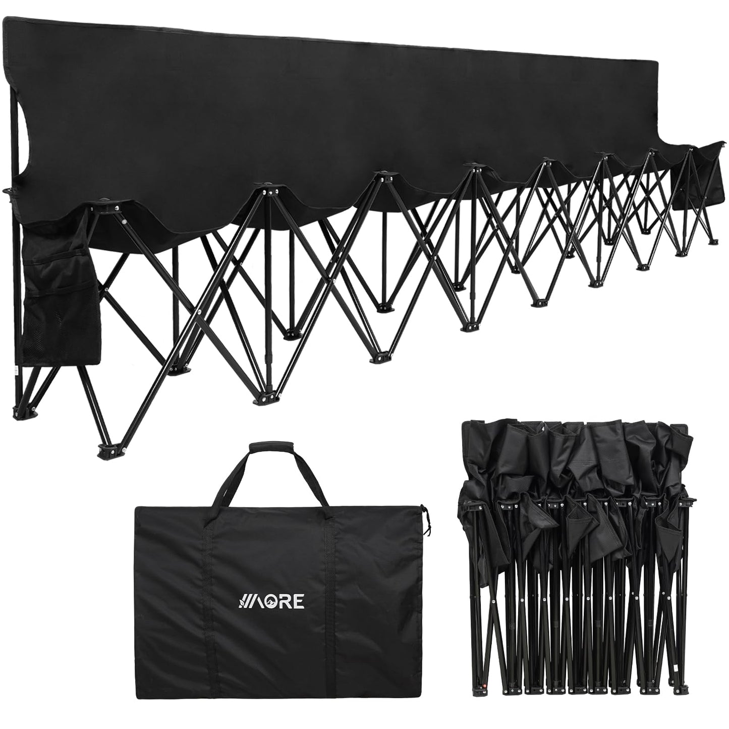 1MORE Soccer Bench - Portable Folding Team Bench, 8 Seats Foldable Sideline Benches, Soccer Chair with Bag & Backrest, Adult Team Chair for Football Camp Sport Events Outdoor Seating.Black