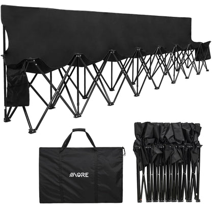 1MORE Soccer Bench - Portable Folding Team Bench, 8 Seats Foldable Sideline Benches, Soccer Chair with Bag & Backrest, Adult Team Chair for Football Camp Sport Events Outdoor Seating.Black