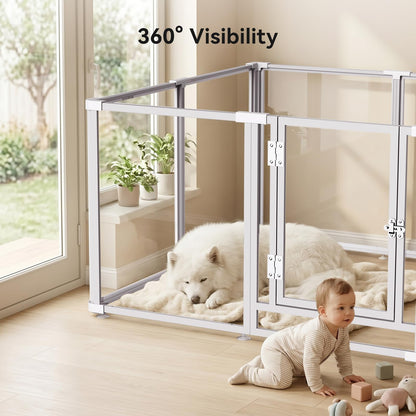 Clear Acrylic Dog Play Pen Indoor Pet Enclosure for Small Dogs & Cats, Outdoor Use with Door, Easy Assemble & Cleaning