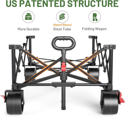 Timber Ridge 600L Beast Wagon 26" W Extra Wide All Terrain Folding w/Big Wheels, Cargo Net & Tailgate, 26" W and 55.25" L, 500lbs Heavy Duty Collapsible Portable Cart for Camping, Sports, Dogs, Grey