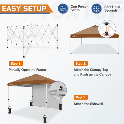 EAGLE PEAK Commercial Canopy 10x10 Pop Up Canopy Tent with 1 Sidewall, Easy Setup Heavy Duty Instant Event Shelter for Vendors & Markets, Outdoor Sun Shade, Khaki