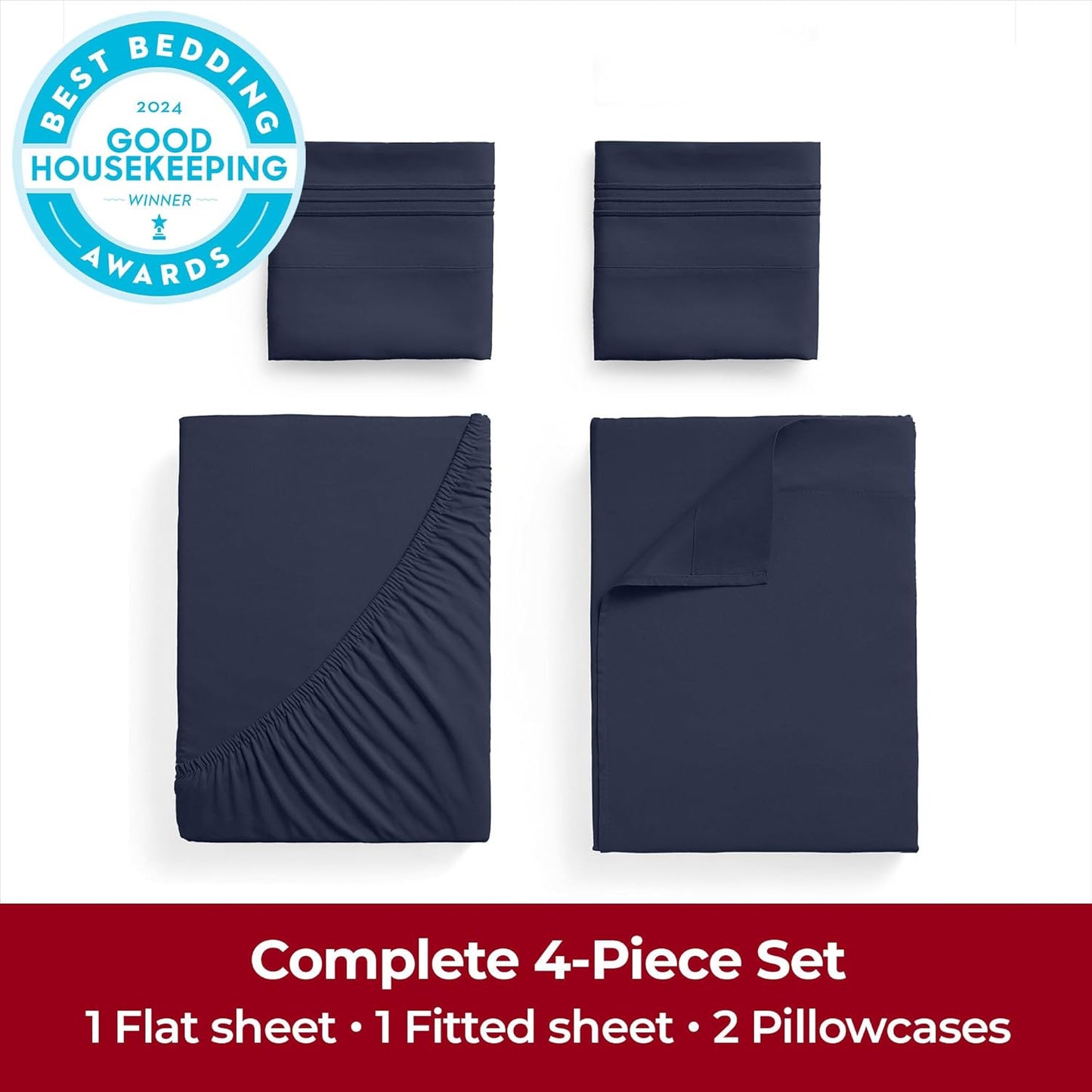Mellanni Extra Deep Queen Sheets - Hotel Luxury Bedding Set | Ultra Soft, Cooling, Wrinkle-Resistant (Navy Blue)