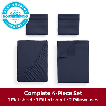 Mellanni Extra Deep Queen Sheets - Hotel Luxury Bedding Set | Ultra Soft, Cooling, Wrinkle-Resistant (Navy Blue)