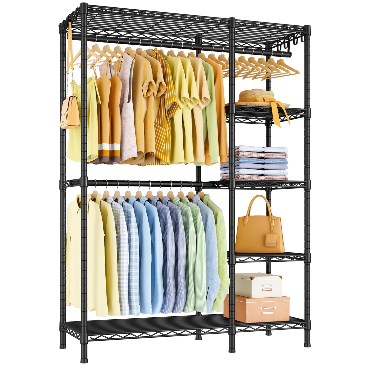 Ulif F2 Clothes Rack, 5 Tiers Heavy Duty Garment Rack for Bedroom, Freestanding Adjustable Closet Storage Organizer, 46.1" W x 15.4" D x 78.3" H, Load 630lbs, Upgraded Black