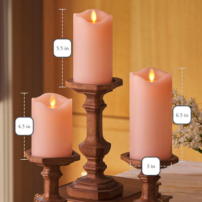 Matchless Candle Co. by Luminara - Flameless LED Battery Operated Flickering Pillar Candles - Pastel Pink - Set of 3 - Indoor Outdoor Decor Safe