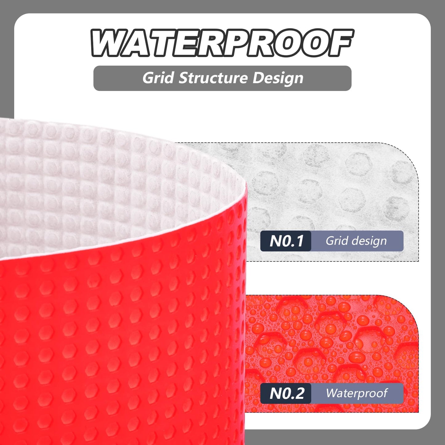 Drydiet 150 Sqft Uncoupling Membrane for Tile 1/8''(3mm) Thick Waterproofing Membrane Crack Prevention Anti Fracture Flooring Underlayment for Bathroom Shower Kitchen Basement(Red)