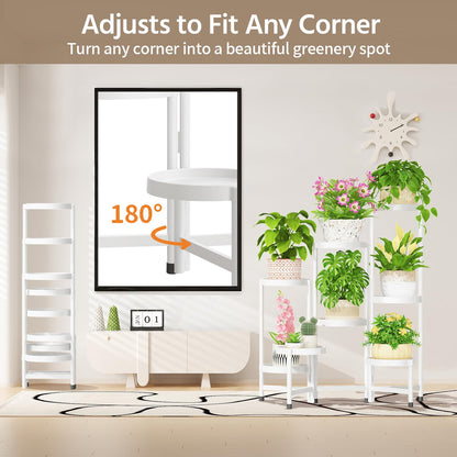 LASZOLA 8 Tiered Plant Stand Indoor Outdoor with Plastic Tray, Corner Folding Tall Flower Display Rack, Modern Plant Holder Shelf for Outdoor Patio Porch Garden Office Living Room, White