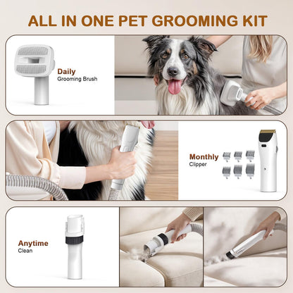 Ozumek Dog Grooming Vacuum, Dog Grooming Kit, 3 Suction Modes Dog Brush Vacuum with 5 Pet Grooming Tools (Alabaster)