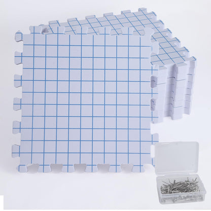9 Pack Blocking Mats for Knitting & Crochet Project, Extra Thick Knitting Blocking Mat with Grid Lines，Knitting Mats with 100 T-Pins and Storage Bag