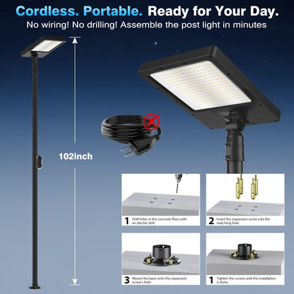 Mowizip 100" Solar Lamp Post Lights with Pole & Remote, Outdoor IP65 Waterproof 420 LEDs Solar Street Lights, Black Metal Flood Solar Motion Pathway Lights for Yard, Garden, Patio, Lawn, Garage