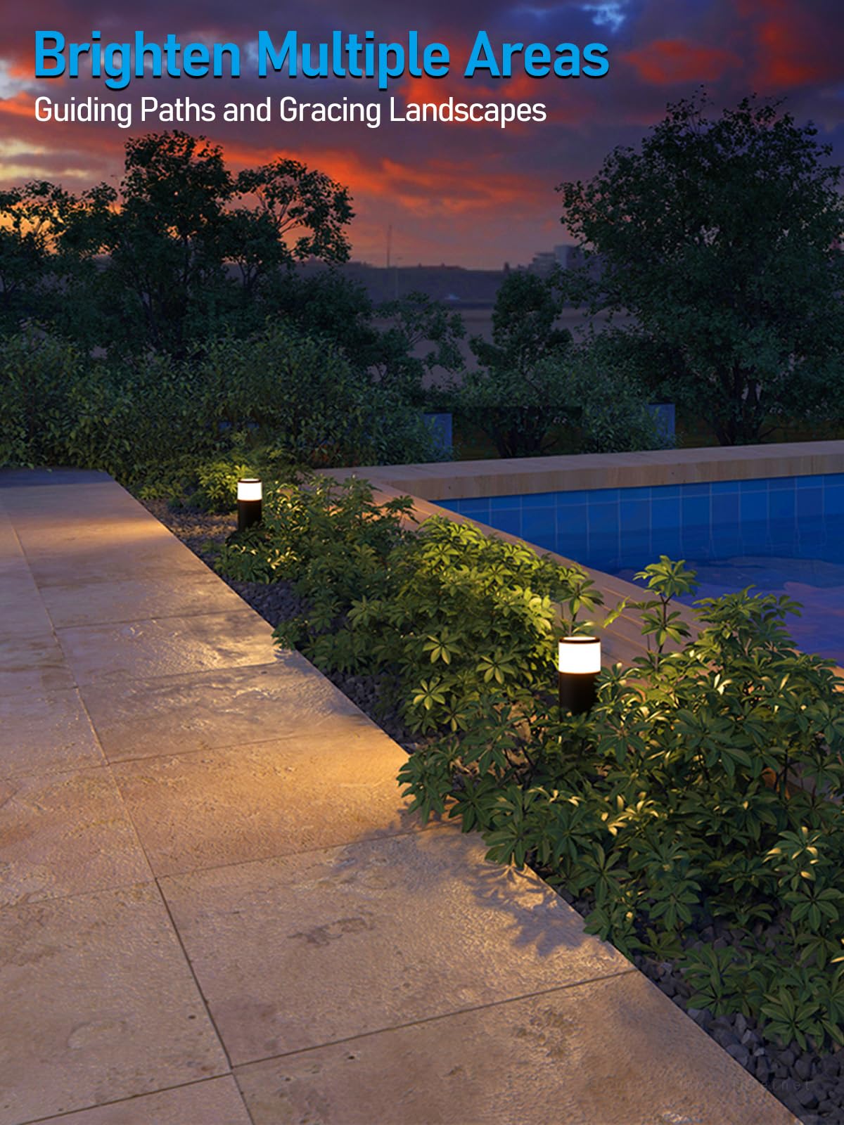 LEONLITE Low Voltage Path Lighting, 5W LED Landscape Bollard Pathway Light, Landscape Lights Outdoor for Yard, 3000K Warm White, Die-Cast Aluminum IP65 Waterproof, Pack of 4